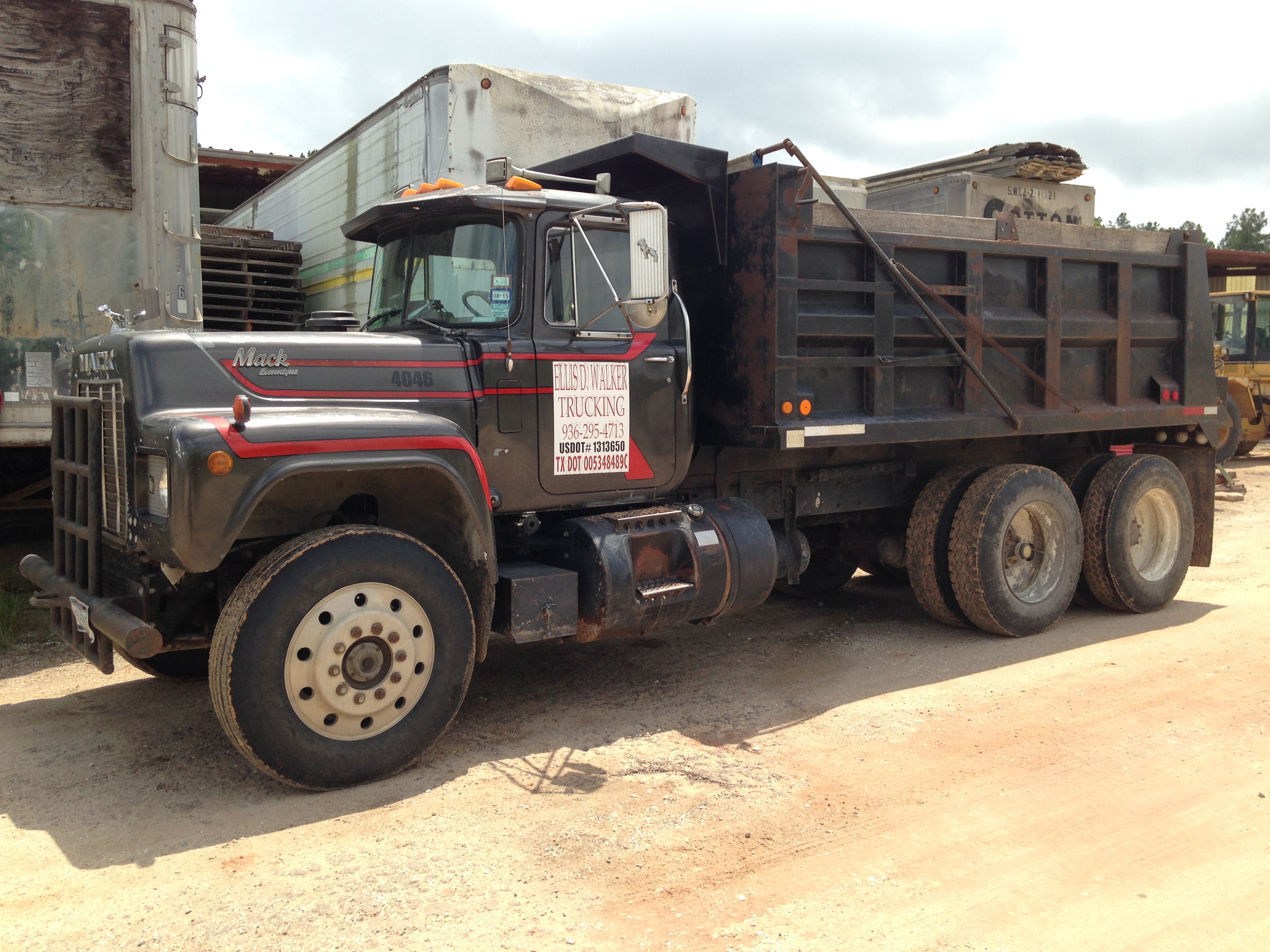 Our Ellis D. Walker Trucking dump truck parked in the yard, ready for a delivery